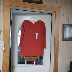 New Time And Tru Red Puff Sleeve Ribbed Top 3/4 Sleeves Top Size Women's XXXL 20